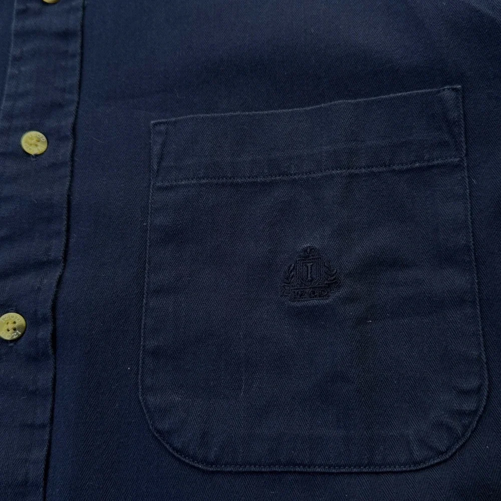 Izod Button Front Long Sleeve‎ Shirt Navy Blue Mens Large